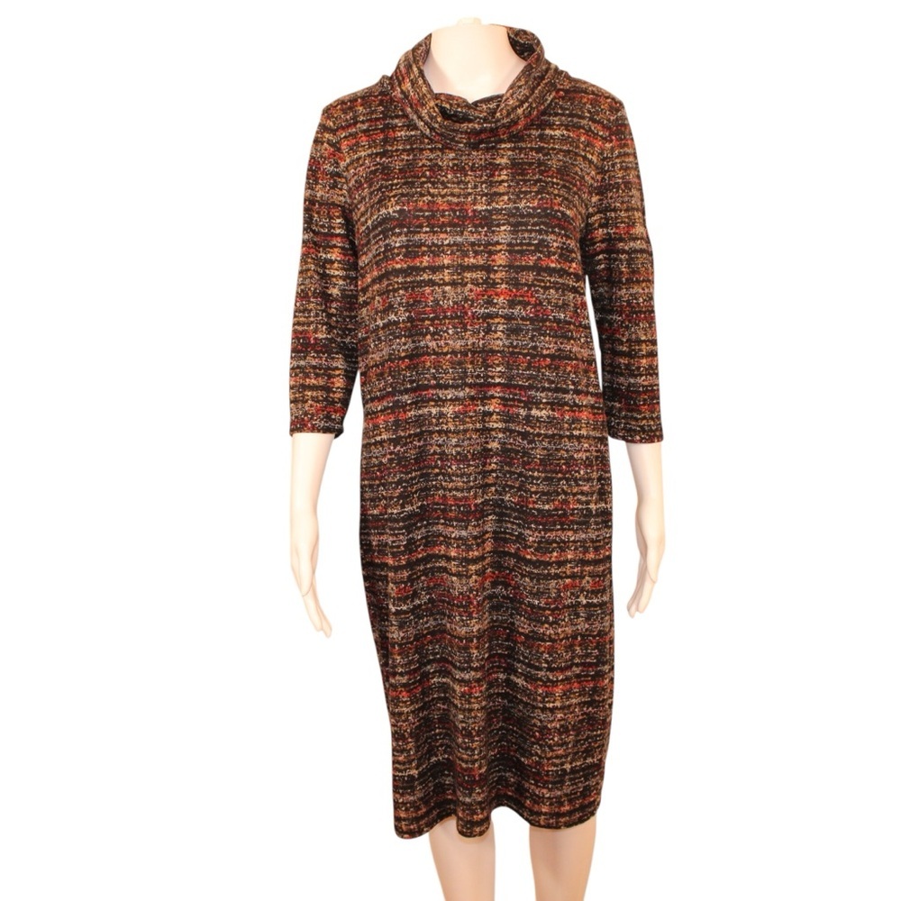 Tacera Earthy Tones Cowl Neck Textured Knit Midi Dress Women's Size M